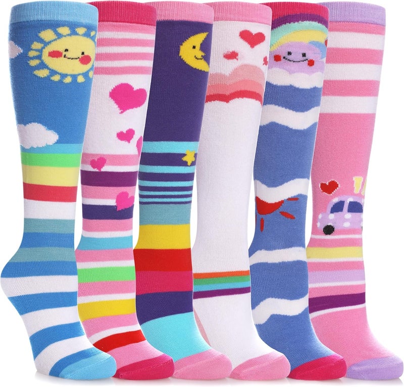 SDBING Kids Girls Knee High Socks Crazy Funny Gift Novelty Soft Cute Animal Dress Long Socks 6 Pairs - Image 1
